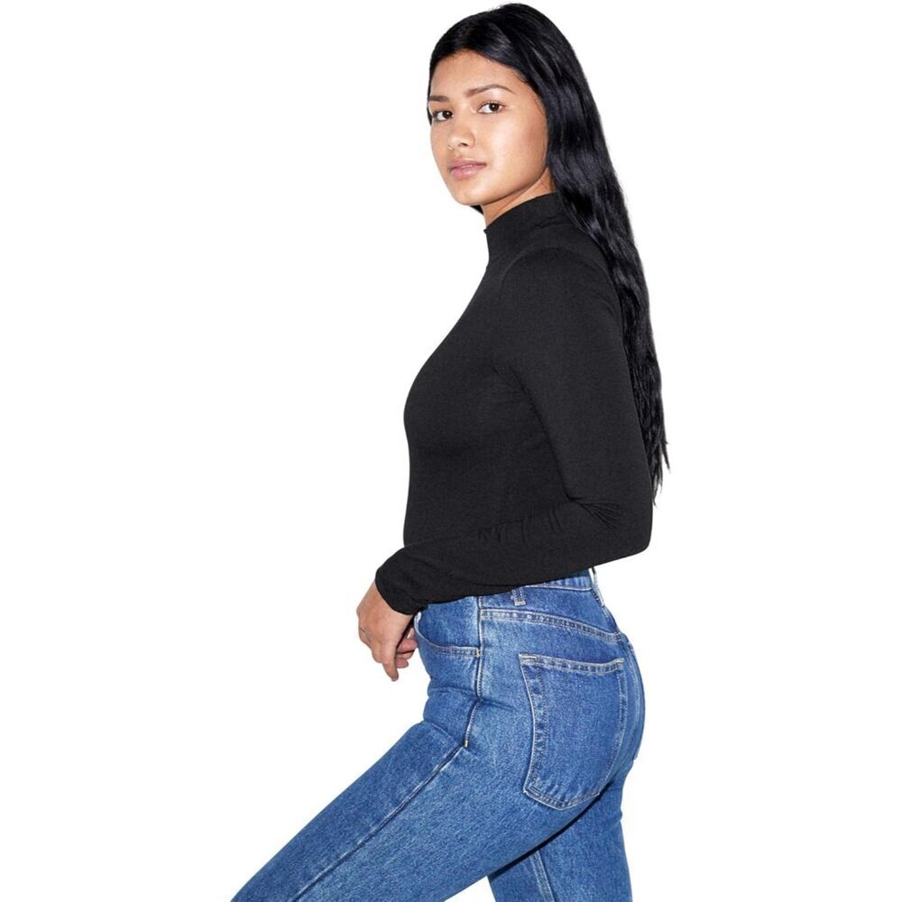 Women's Cotton Spandex Fitted Long Sleeve Turtleneck Knit Top - Picture 4 of 5